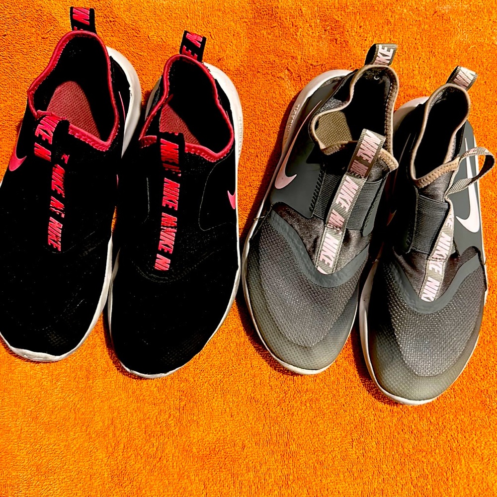 Nike running shoes size 4 nylon upper rubber bottoms, still has good tread